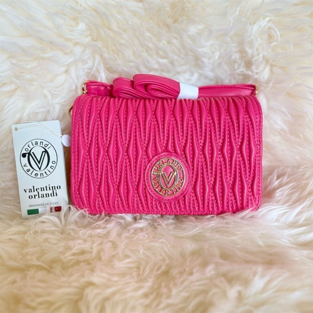 Valentino Orlandi Pink Quilted Crossbody Bag Adjustable Strap Women's